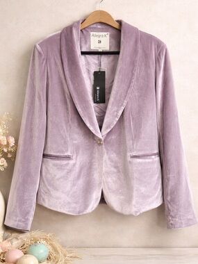 Allegra K Purple Velvet Blazer Women’s XL Shimmer Jacket NWT
